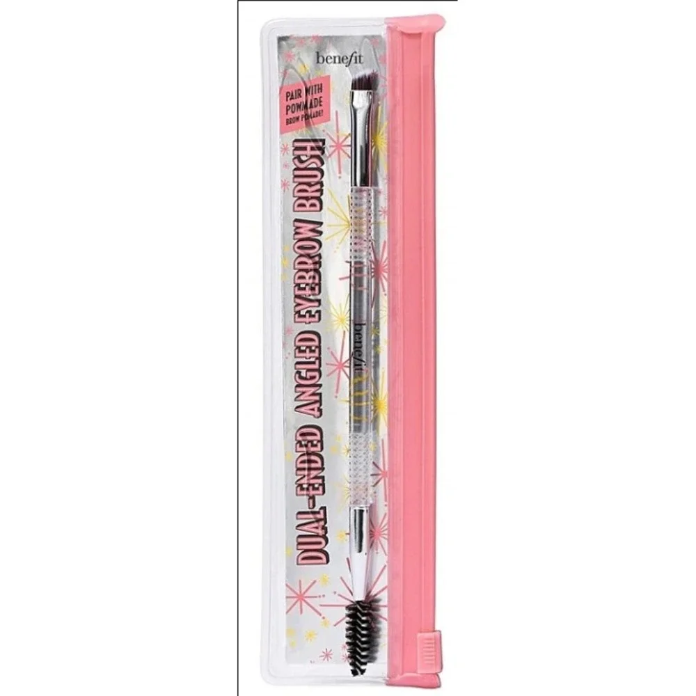 Benefit Cosmetics Dual Ended Angled Eyebrow Brush with Spoolie New in Pouch